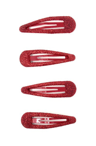 Red Glitter Snap Clips - Set of 4