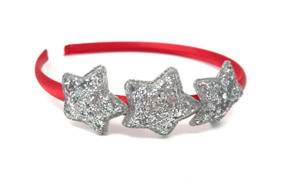 Red and Silver Glitter Star Headband