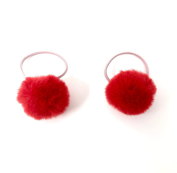 Red Pom Pom Hair Bobbles - Set of 2