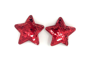 Red Sequin Star Hair Clips - Set of 2