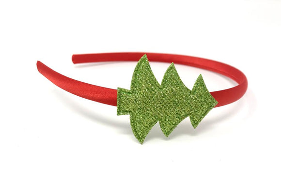 Red and Green Glitter Christmas Tree Headband