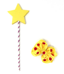 Room on the Broom Inspired Yellow and Red Spot Bow Hair Clip & Wand Set