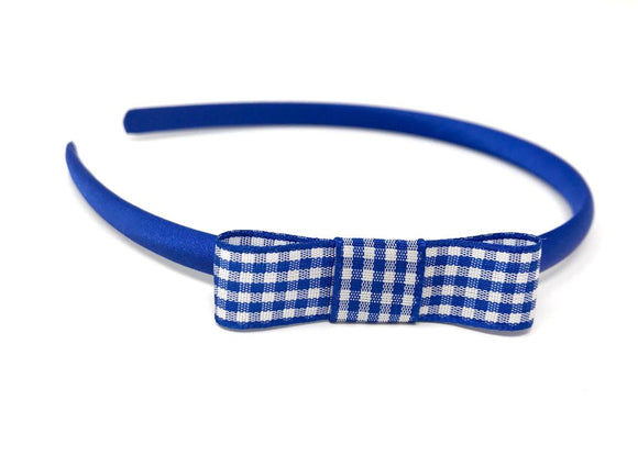 Royal Blue Gingham Side Bow Headband