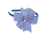 Royal Blue Gingham Pinwheel Side Bow Headband