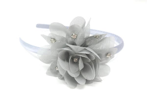 Silver Diamanté Chiffon Flower Headband