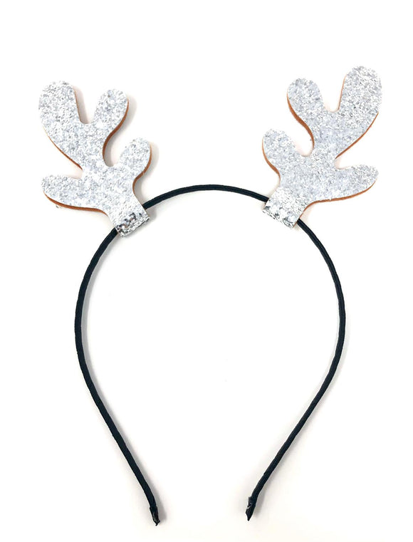 Silver Glitter Reindeer Antler Headband