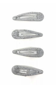 Silver Glitter Snap Clips - Set of 4