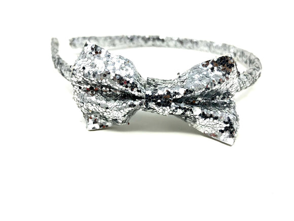 Silver Glitter Sparkly Side Bow Headband