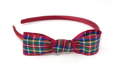 Tartan Side Knot Burgundy Bow Headband