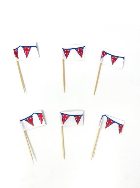 Union Jack Bunting Cupcake Flags - Set of 6