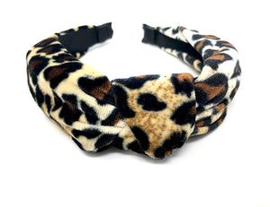 Ladies Velvet Animal Print Cream, Brown & Black Headband