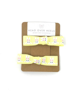 Yellow Bunny Rabbit Bow Hair Clip Set